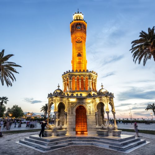 Clock,Tower,Izmir.,Konak,Square,Street,View,With,Old,Clock