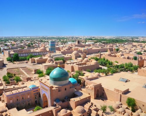 Beautiful,Aerial,View,Of,The,2500-year-old,Uzbek,City,Khiva.,Ancient